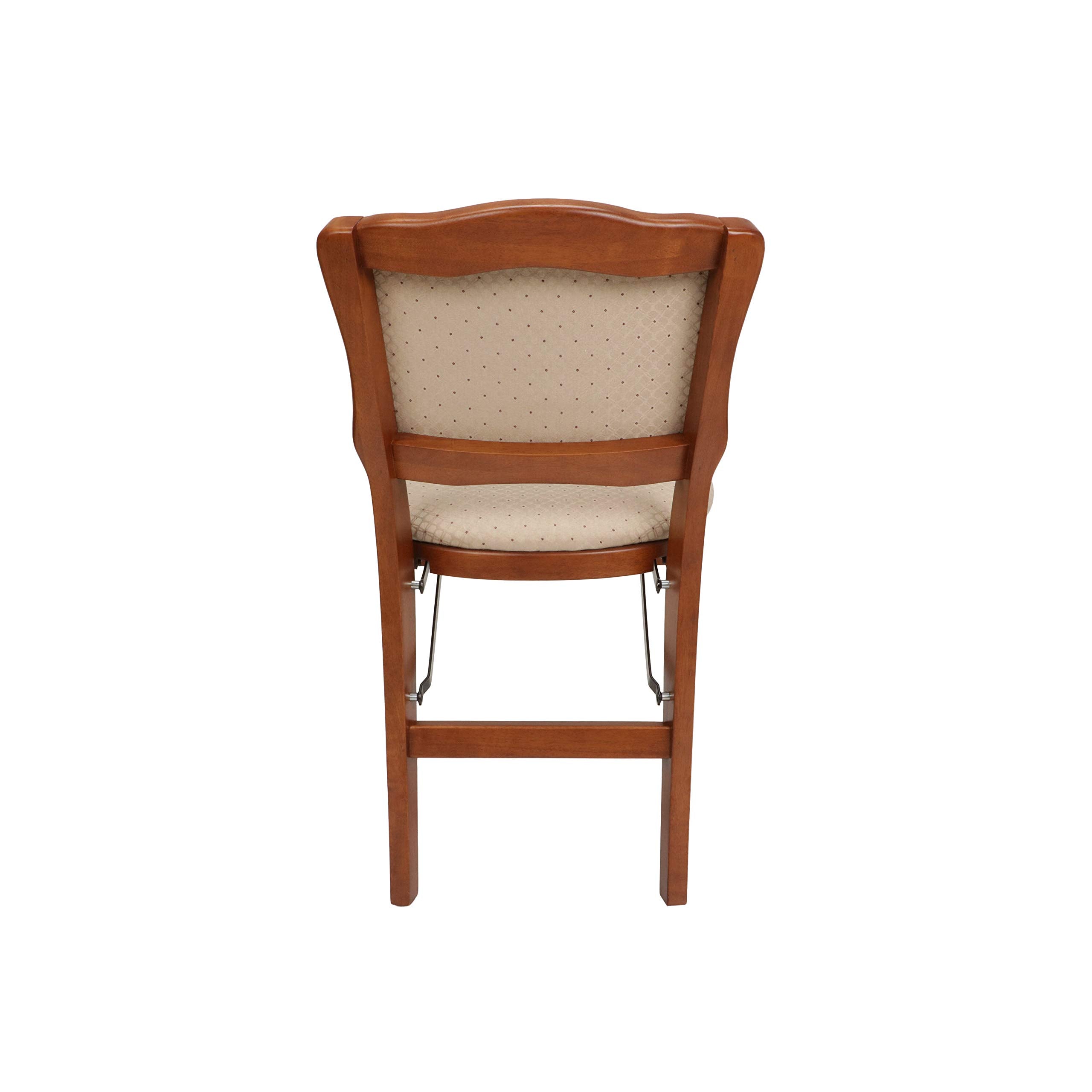 Meco Stakmore French Premium Solid Wood Dining Table Folding Chair Set With Fabric Padded Upholstered Seat, Cherry Frame And Blush Fabric (2 Pack)