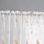 Floral Embroidery Beige Sheer Curtains 84 Inches Long, Rod Pocket Sheer Drapes For Living Room, Bedroom, 2 Panels, 52''X 84'', S