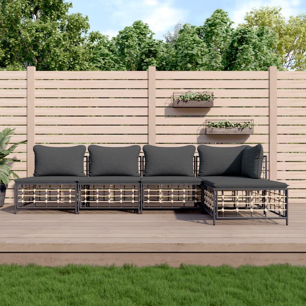 vidaXL 5-Piece Indoor/Outdoor Patio Lounge Set - Flexible Design, Durable Poly Rattan Material, Comfortable Cushioned Seating in Anthracite Dark Gray