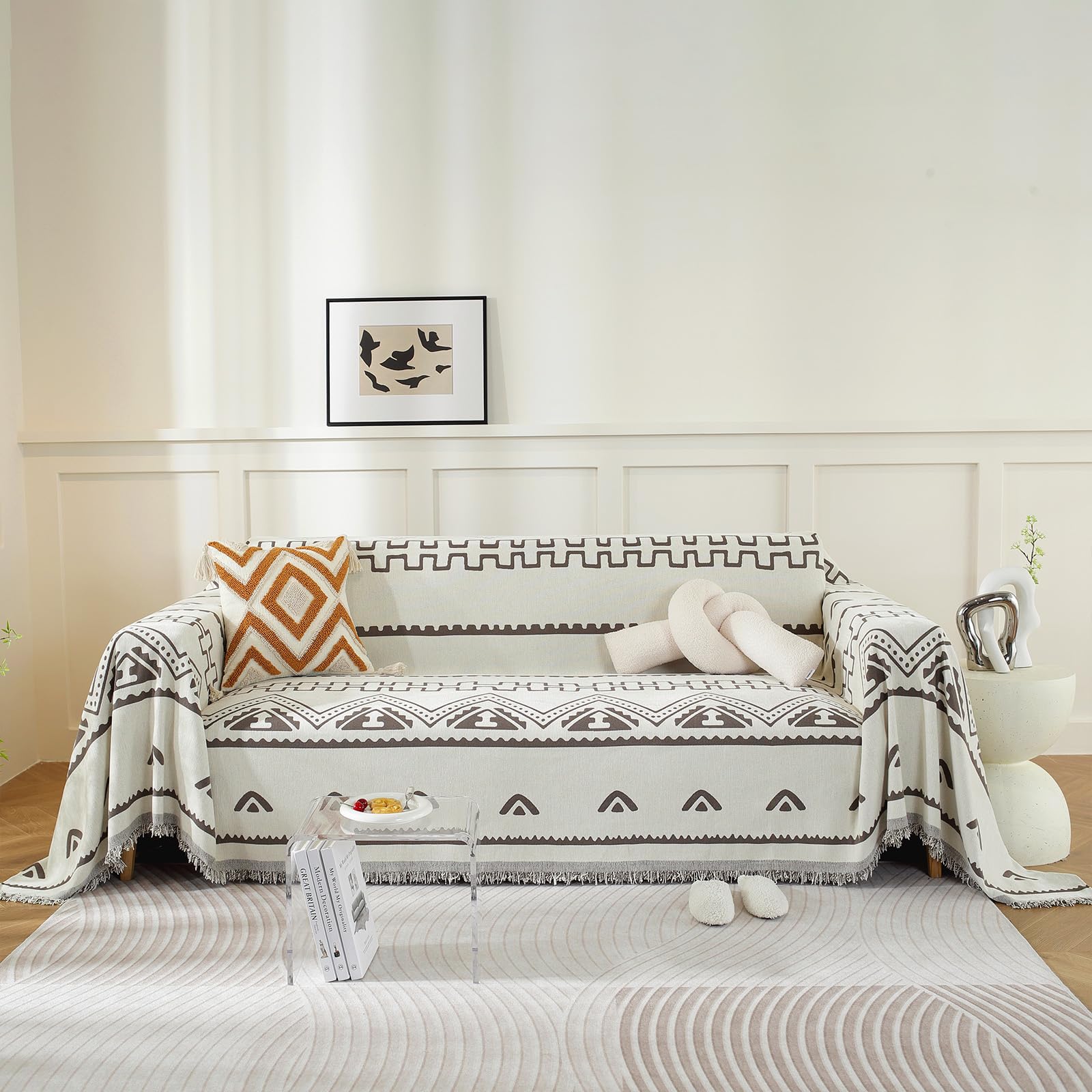 Roomlife White Couch Cover Blanket Loveseat Sofa Cover 2 Seat Sofa Slipcover Washable Chenille Sectional Couch Covers For 3 Cush