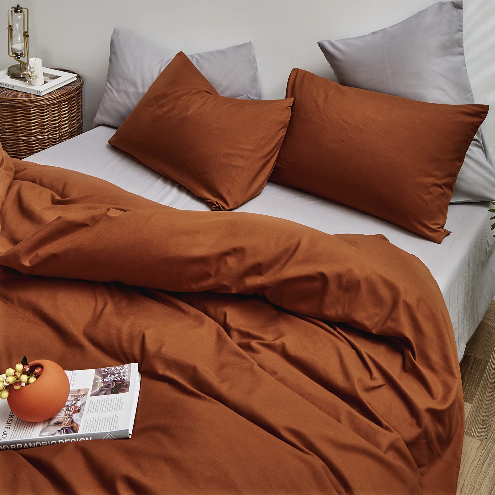 Houseri Burnt Orange Comforter Set Twin Kids Girls Boys 3 Pieces Terracotta Caramel Bedding Sets Rust Brown Comfy Soft Dusty Ora