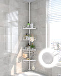 Corner Shower Caddy,125 Inch Tall Adjustable Inside Shower Organizer Tension Pole 4-Tier Rustproof Bathroom Organizer Shelves fo