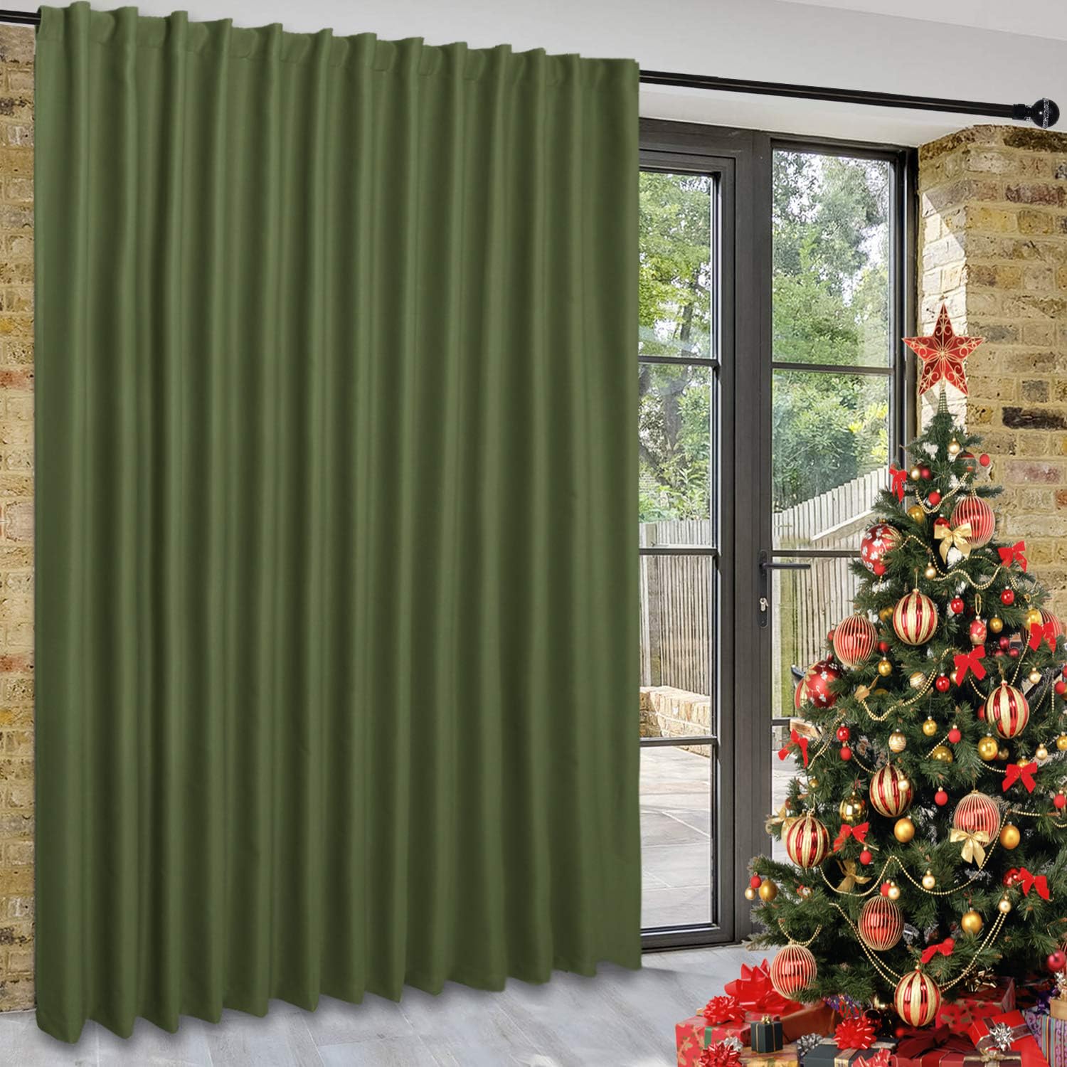 DWCN Patio Sliding Door Curtains - Christmas Extra Wide Curtains for Glass Door, Room Divider Blackout Thermal Curtain with Back