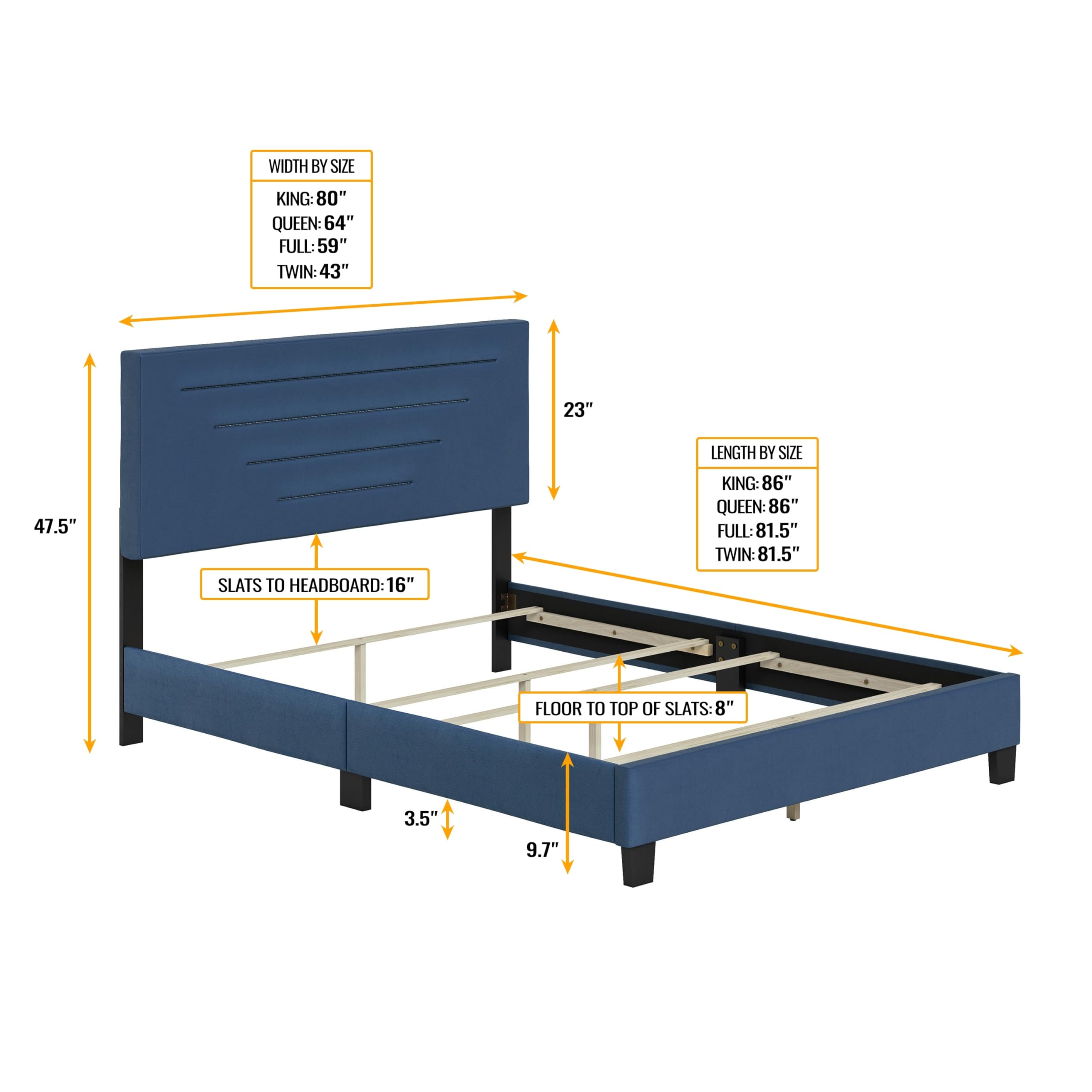 Boyd Sleep Luxenbourg Upholstered Platform Bed with Headboard and Durable Mattress Foundation with Strong Wood Slat Supports, Box Spring Required: Twin, Blue