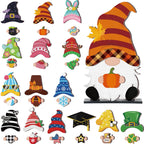 Blulu Fall Christmas Interchangeable Wooden Gnome Decor DIY Holiday Halloween Thanksgiving Seasonal Tiered Tray Decoration with 