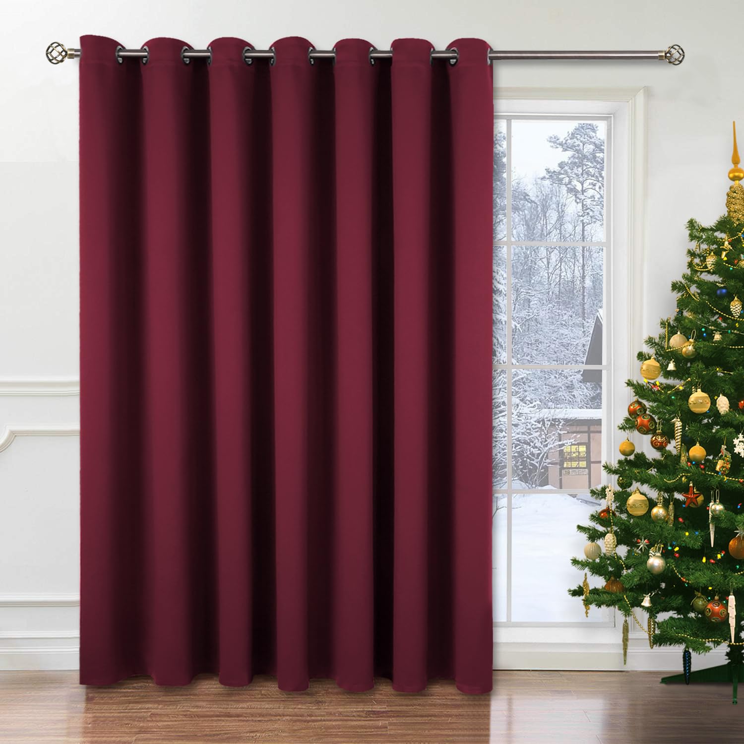 Bgment Christmas Room Divider Curtain 96 Inch Long For Sliding Glass Door, Wide Room Darkening Curtain For Living Room, Blackout Thermal Doorways Curtain For Bedroom, Burgundy, 1 Panel, 100 W X 96 L