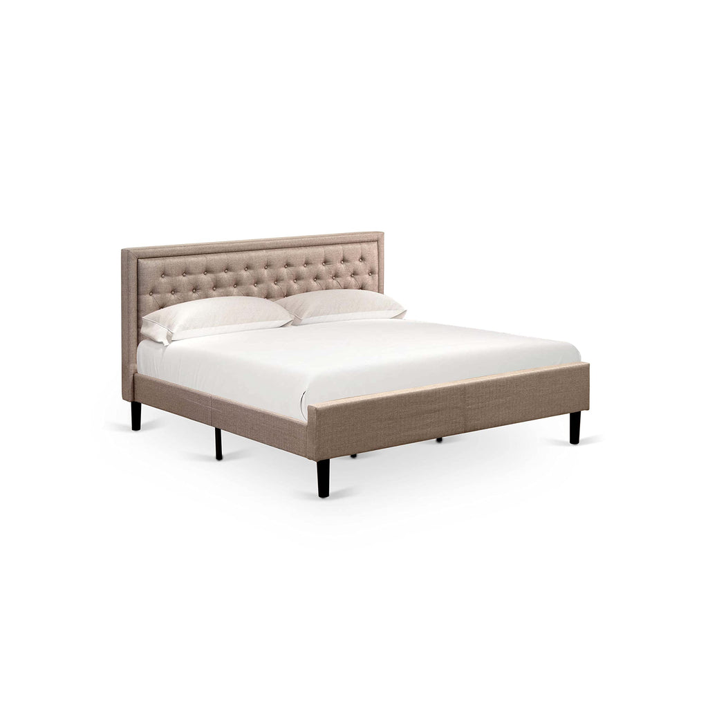 East West Furniture KD16F-1GA08 2 Piece Full Bed Set - 1 Modern Bed Frame Dark Khaki Linen Fabric Padded and Button Tufted Headboard with 1 Bedroom Nightstand - Antique Walnut Finish Nightstand