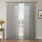 TWOPAGES Fog Linen Pinch Pleat Curtain for Living Room, Window Treatment Curtain Panel Double Layer Light Filtering Room Darkeni