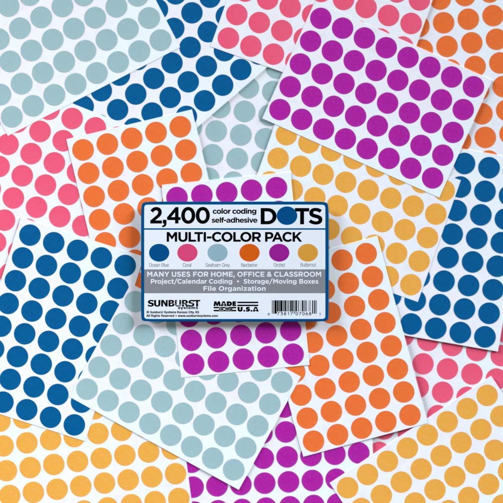 Sunburst Systems 7068 Color Coding Dots 2400 Count Label Sticker, Color Sticker Dots, Blank Price Sticker, Office And Classroom