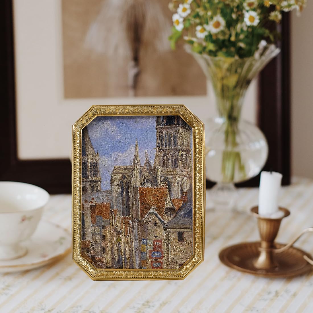 Sikoo Vintage 5  7 Gold Picture Frame Antique Ornate Photo Frame Tabletop And Wall Hanging With High Definition Glass Front For