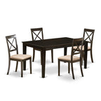East West Furniture CABO5S-CAP-C 5 Piece Dining Table Set for 4 Includes a Rectangle Kitchen Table and 4 Linen Fabric Kitchen Dining Chairs, 36x60 Inch, Cappuccino