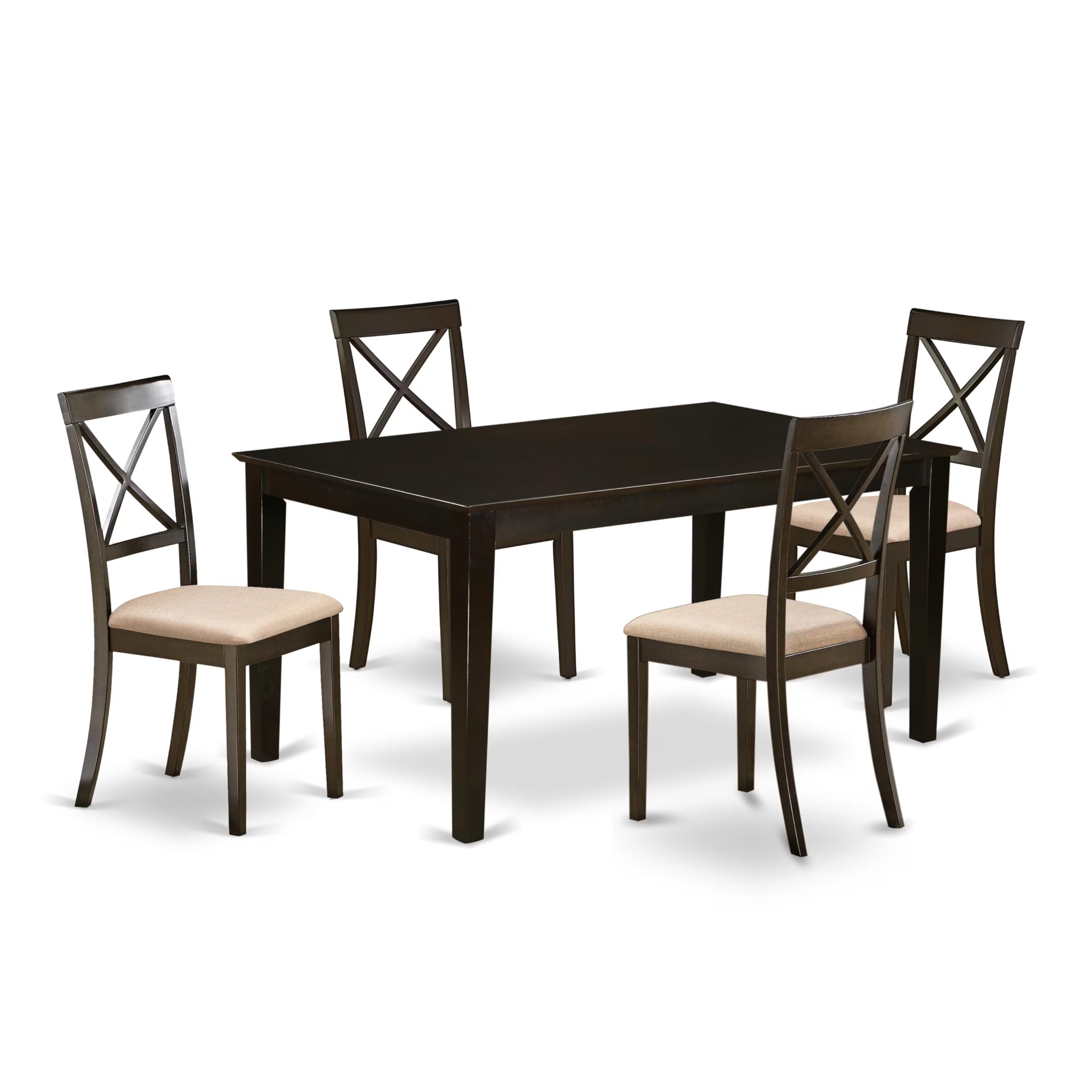 East West Furniture CABO5S-CAP-C 5 Piece Dining Table Set for 4 Includes a Rectangle Kitchen Table and 4 Linen Fabric Kitchen Dining Chairs, 36x60 Inch, Cappuccino