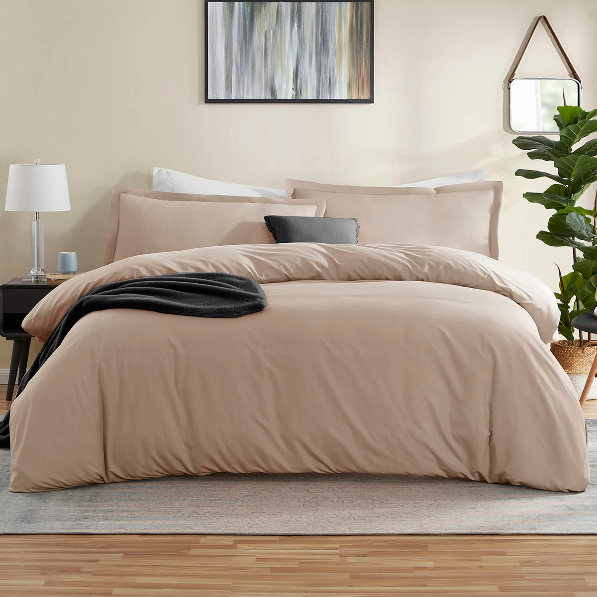 Nestl Taupe Duvet Cover Queen Size - Soft Queen Duvet Cover Set, 3 Piece Double Brushed Queen Size Duvet Covers With Button Clos