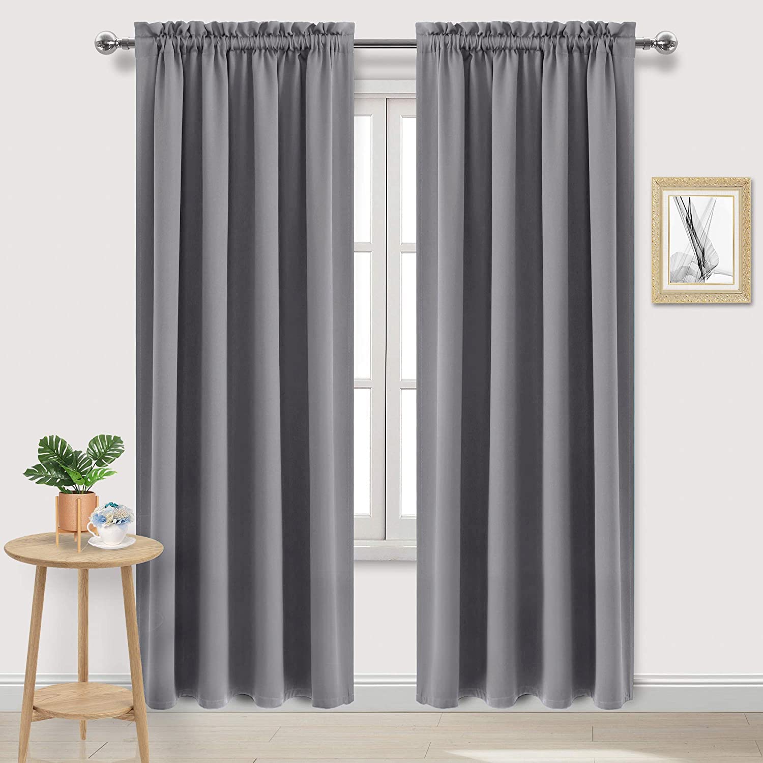 Dwcn Blackout Curtains Room Darkening Thermal Insulated Bedroom Curtains Window Curtain Panels, 52 X 84 Inches Long, Set Of 2 Gr