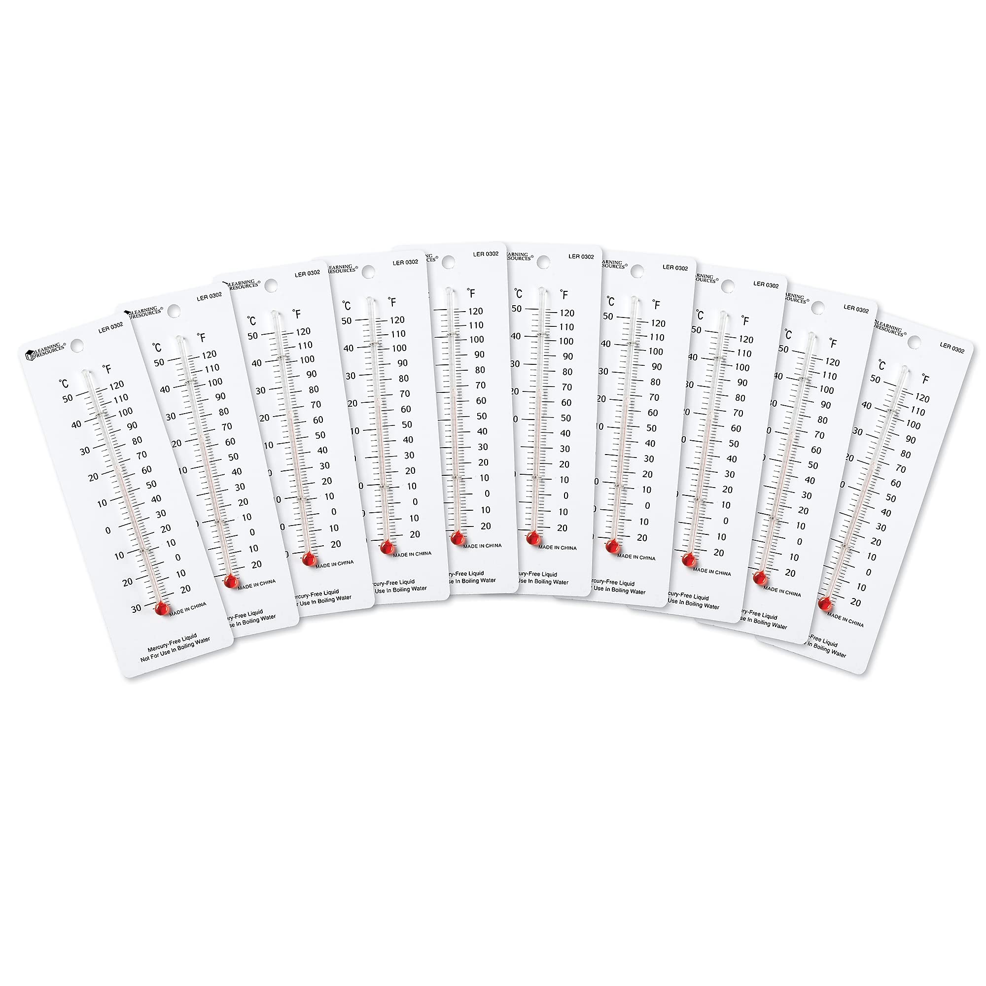 Learning Resources Ler0302 Student Thermometers 10/Pk 2 X 6 Plastic Backing