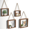 J JACKCUBE DESIGN Floating Hanging Square Shelves Wall Mounted Rustic Wood Cube Display Shelf Shadow Boxes Decorative Boho Home 
