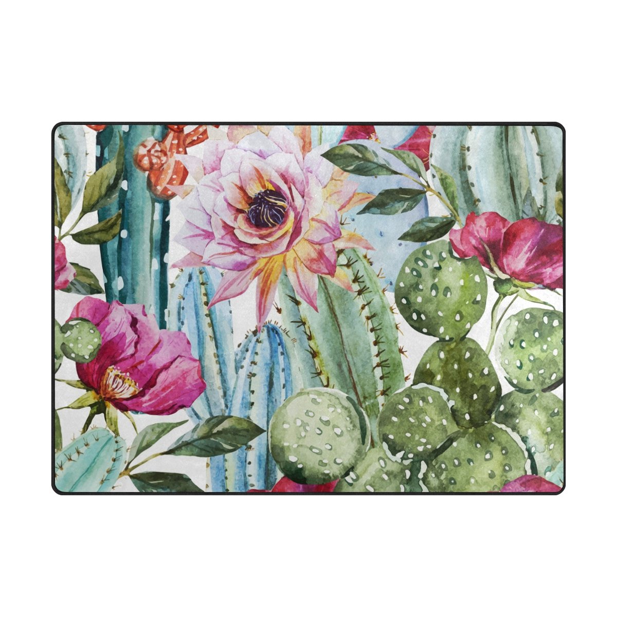 My Little Nest Area Rug Watercolor Flowers Cactus Lightweight Non-Slip Soft Mat 4' X 5'3&quot;, Memory Sponge Indoor Outdoor Decor Carpet For Living Dining Room Bedroom Office Kitchen
