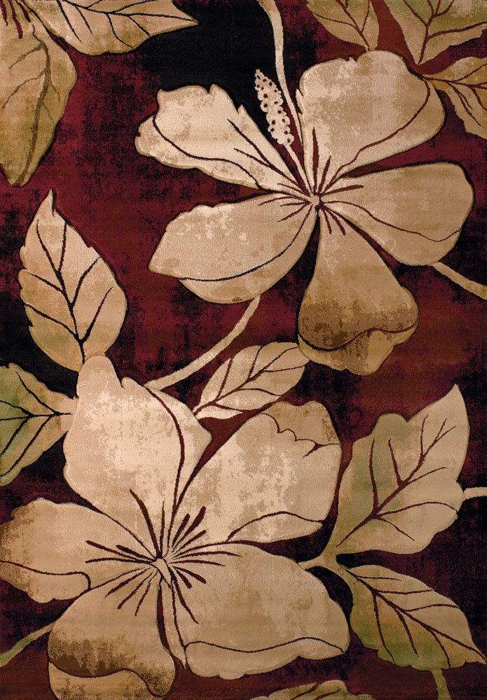Designer Home Angles Area Rug 510-28834 Floral Canvas Burgundy 1 10 x 2 8 Rectangle