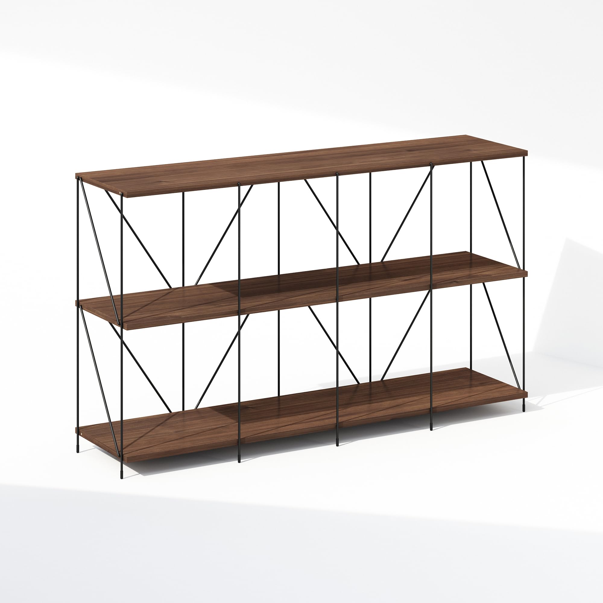 Furinno Wire 3-Tier Industrial Style Metal Frame Bookcase, Display Shelf, 47 Wide, Walnut Cove