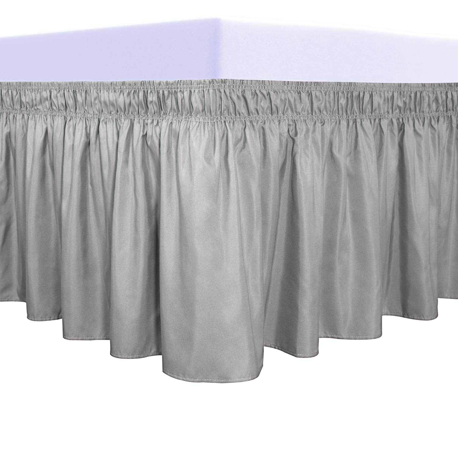 Purefit Wrap Around Ruffled Bed Skirt With Adjustable Elastic Belt - 14 Inch Drop Easy To Put On, Wrinkle Free Bedskirt Dust Ruffles, Bed Frame Cover For Twin,Twin Xl And Full Size Beds, Light Gray