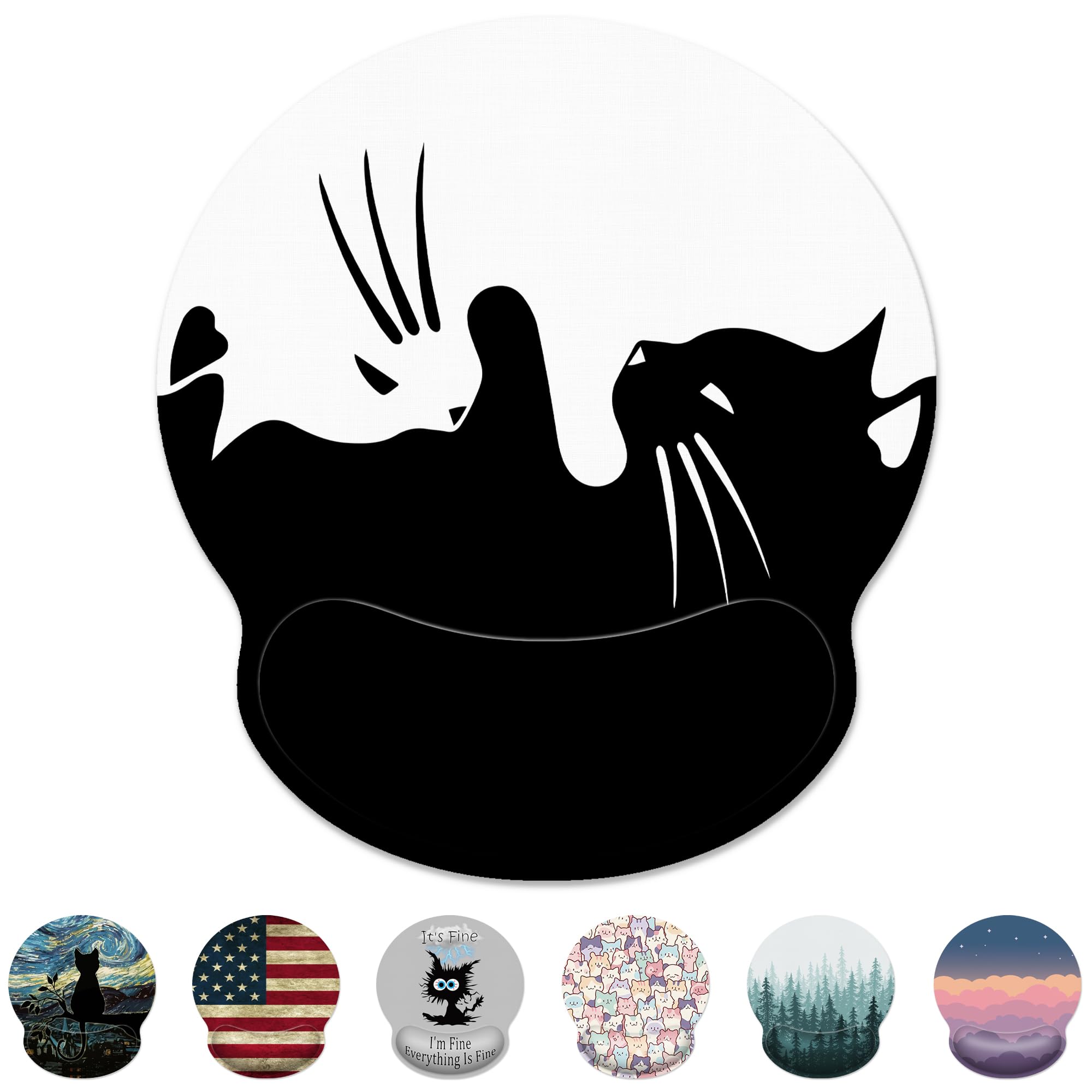Ergonomic Mouse Pad With Wrist Support,White And Black Cat Mouse Pad With Wrist Rest,Relieve Wrist Pain Mousepad Non-Slip Rubber