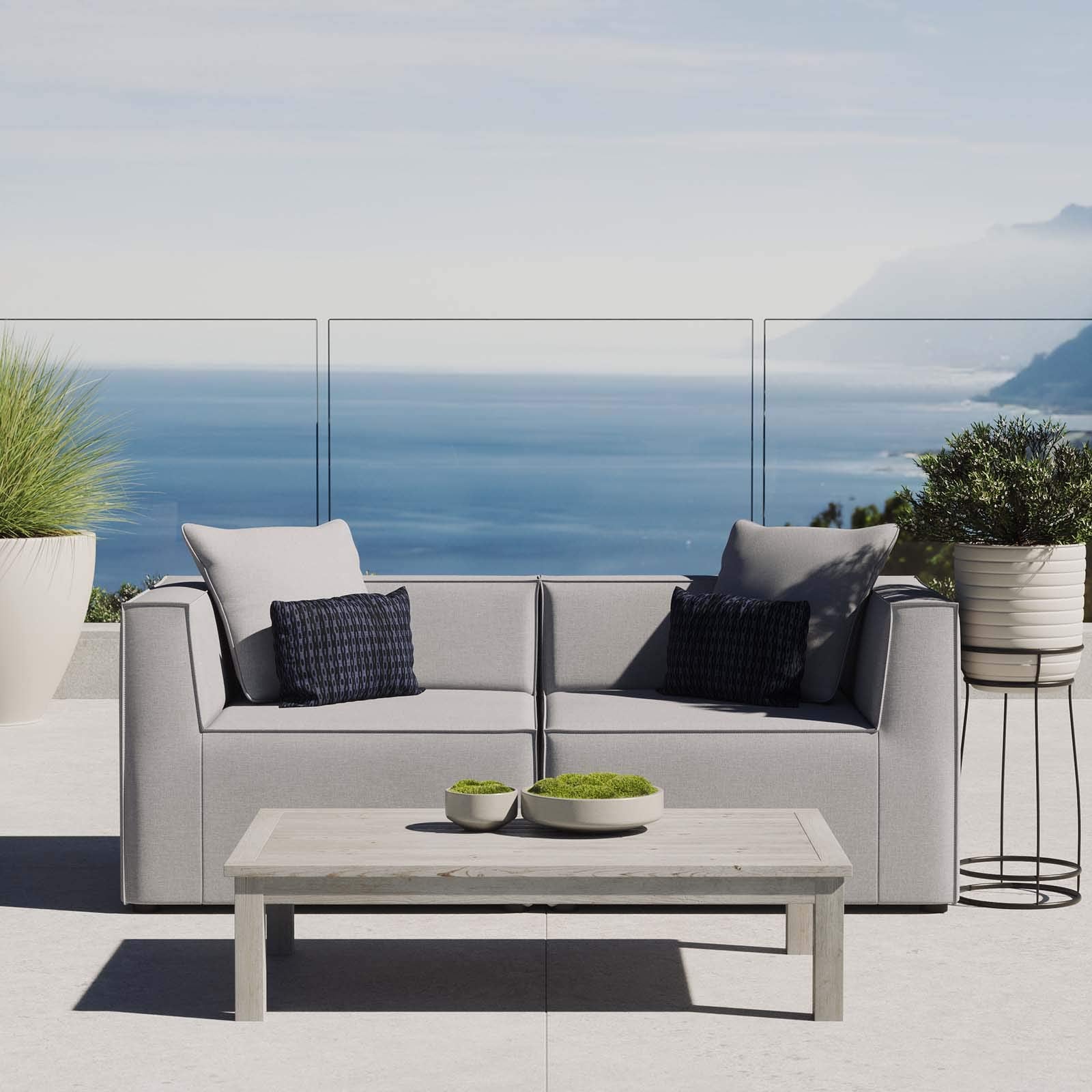 Modway Eei-4377-Gry Saybrook Outdoor Patio Upholstered 2-Piece Sectional Sofa Loveseat, Gray