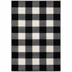 HomeRoots Black Polypropylene 10’ x 13’ Monochromatic Gingham Pattern Indoor Area Rug