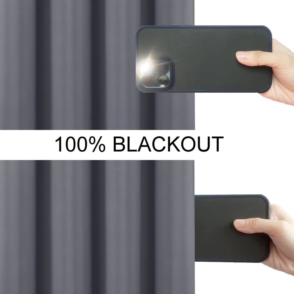 Lemomo 100% Blackout Curtains 52 X 63 Inch/Grey Curtains 2 Panels With Black Lining Room Darkening Thermal Insulated Bedroom Cur