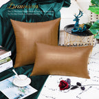 Brawarm Tan Leather Throw Pillows 22 X 22 Inches, Snake Leather Pillow Covers Pack Of 2, Faux Leather Decorative Pillow Covers F