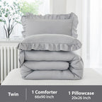 Andency Silver Gray Twin Size Comforter, 2 Pieces Farmhouse Classic Chic Ruffle Comforter For Kids, Lighteweight Soft Microfiber Bedding Set For Girls(1 Ruffle Comforter And 1 Pillowcase)