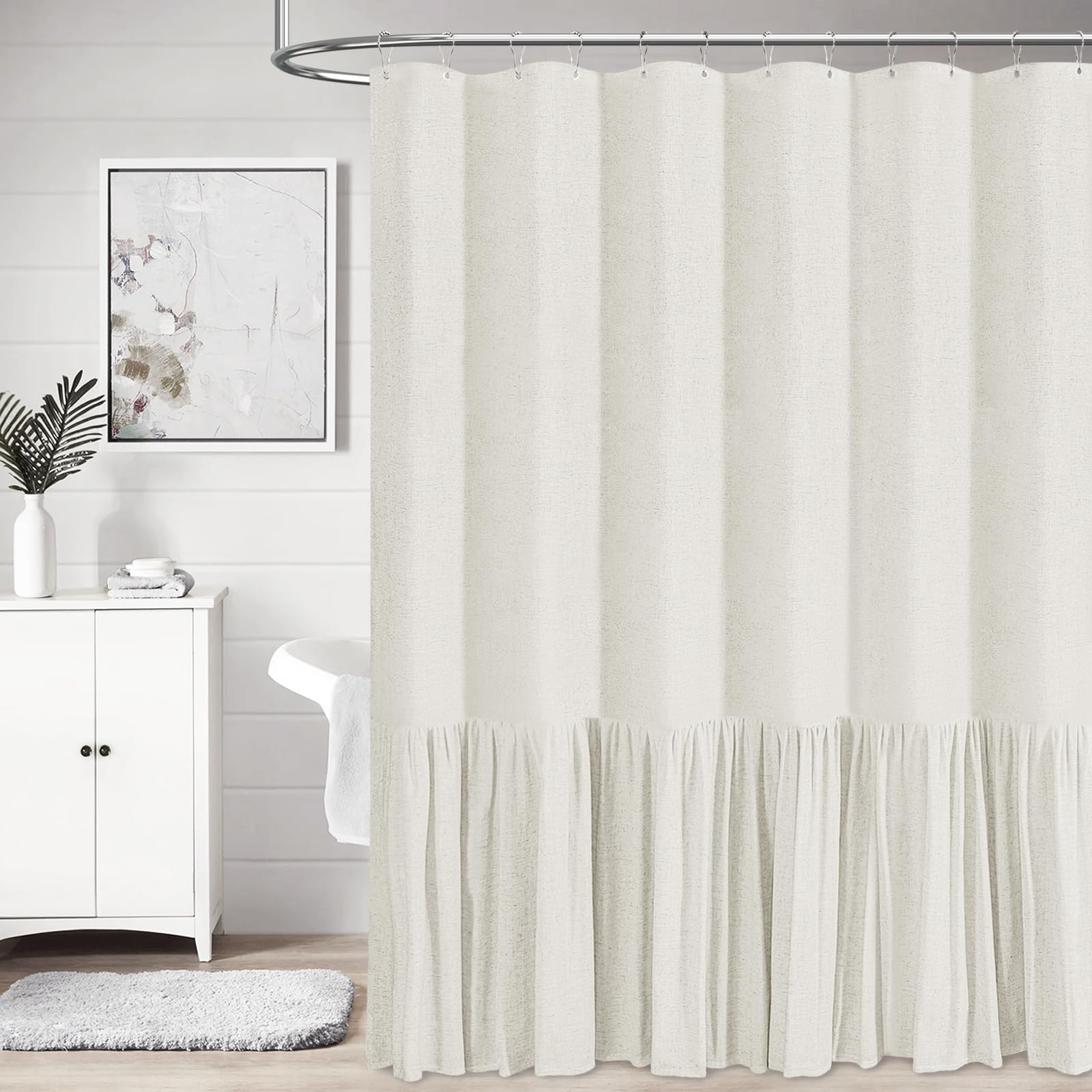 Bttn Stall Farmhouse Shower Curtain - 36X72 Inches Rustic Heavy Duty Fabric Linen Shower Curtain Set With Ruffle Hem, Machine Wa
