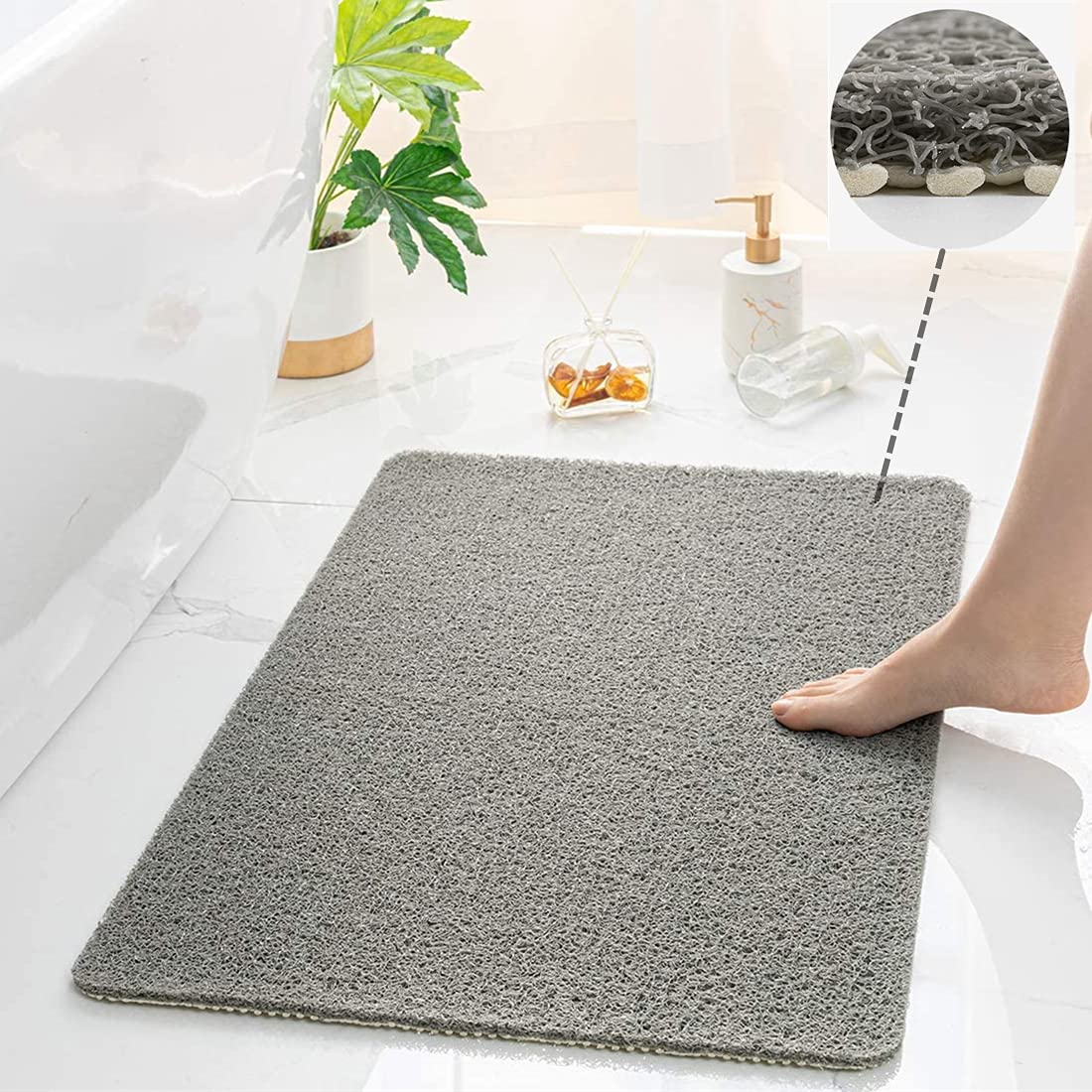 Anti Slip Shower Mat, Soft Textured Bath Mat, Easy Drain Non Slip Comfort Bathtub Mats, Quick Drying PVC Loofah Bathroom Mats, P