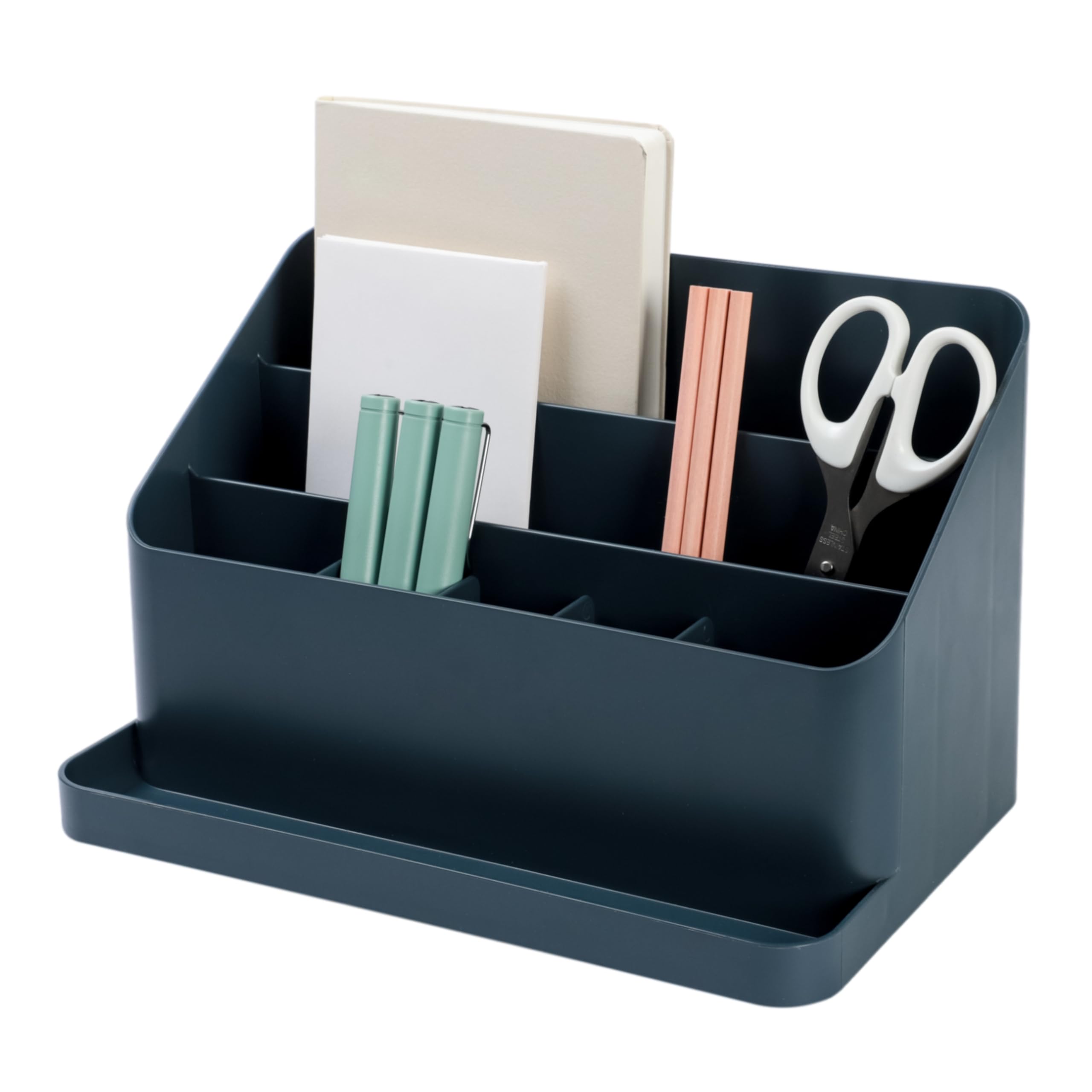 Blue Ginkgo Desk Organizer - Korean-Made Office Storage For Pens, Notes, Mail, And Supplies (Prussian Blue)
