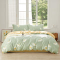 Saphreas White Daisy Floral King Size Duvet Cover Set 3Pcs Green Bedding Comforter Cover Set 100% Cotton 1 Quilt Cover 104'X90'
