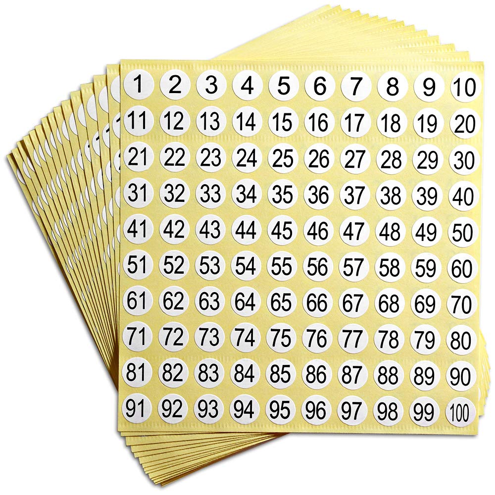 Dealzepic - Number Stickers - 1 To 100 Self Adhesive 0.4' Small Round Labels | Inventory/Storage Organizing Stickers