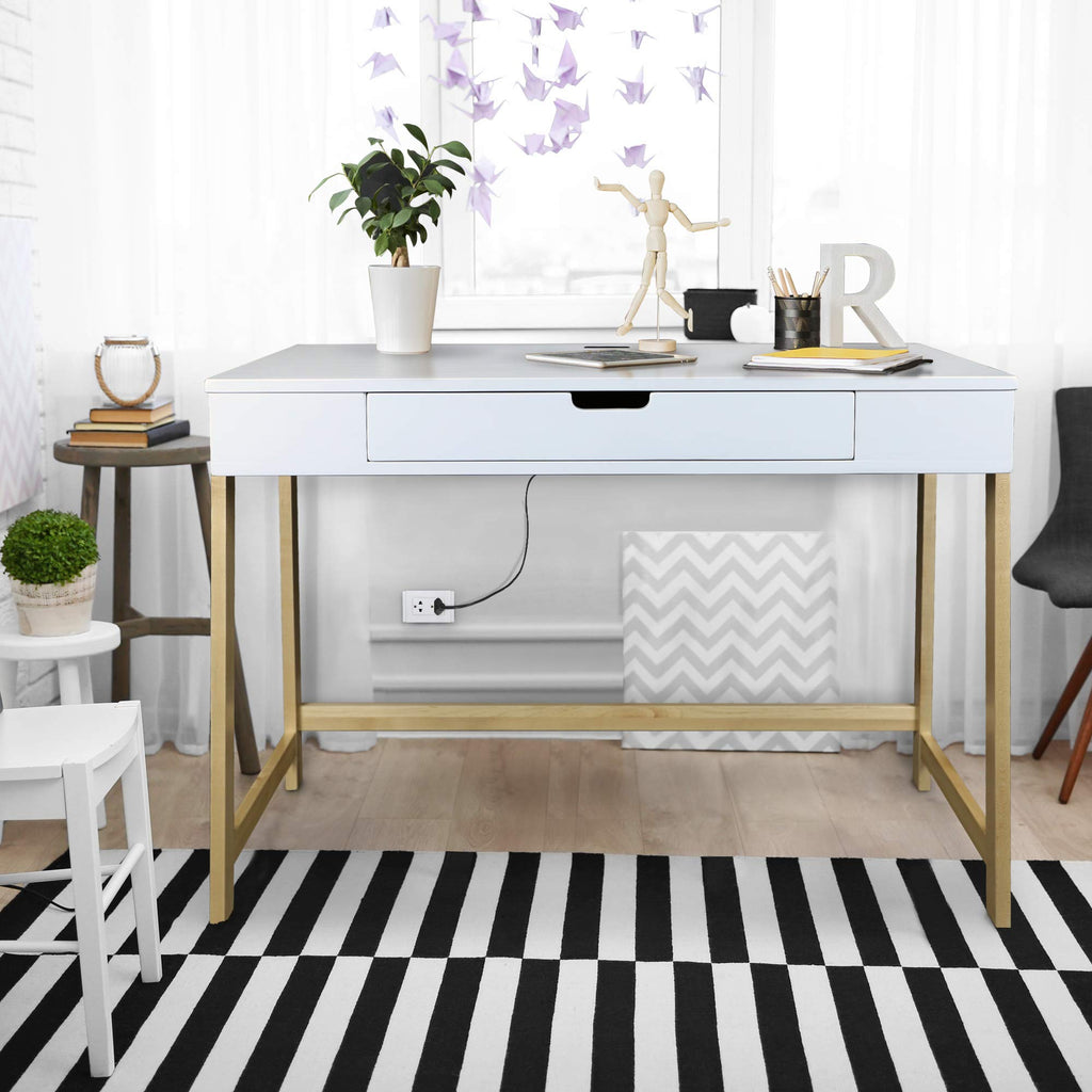 Neorustic Smart Desk With Usb Ports, Solid American Maple Legs