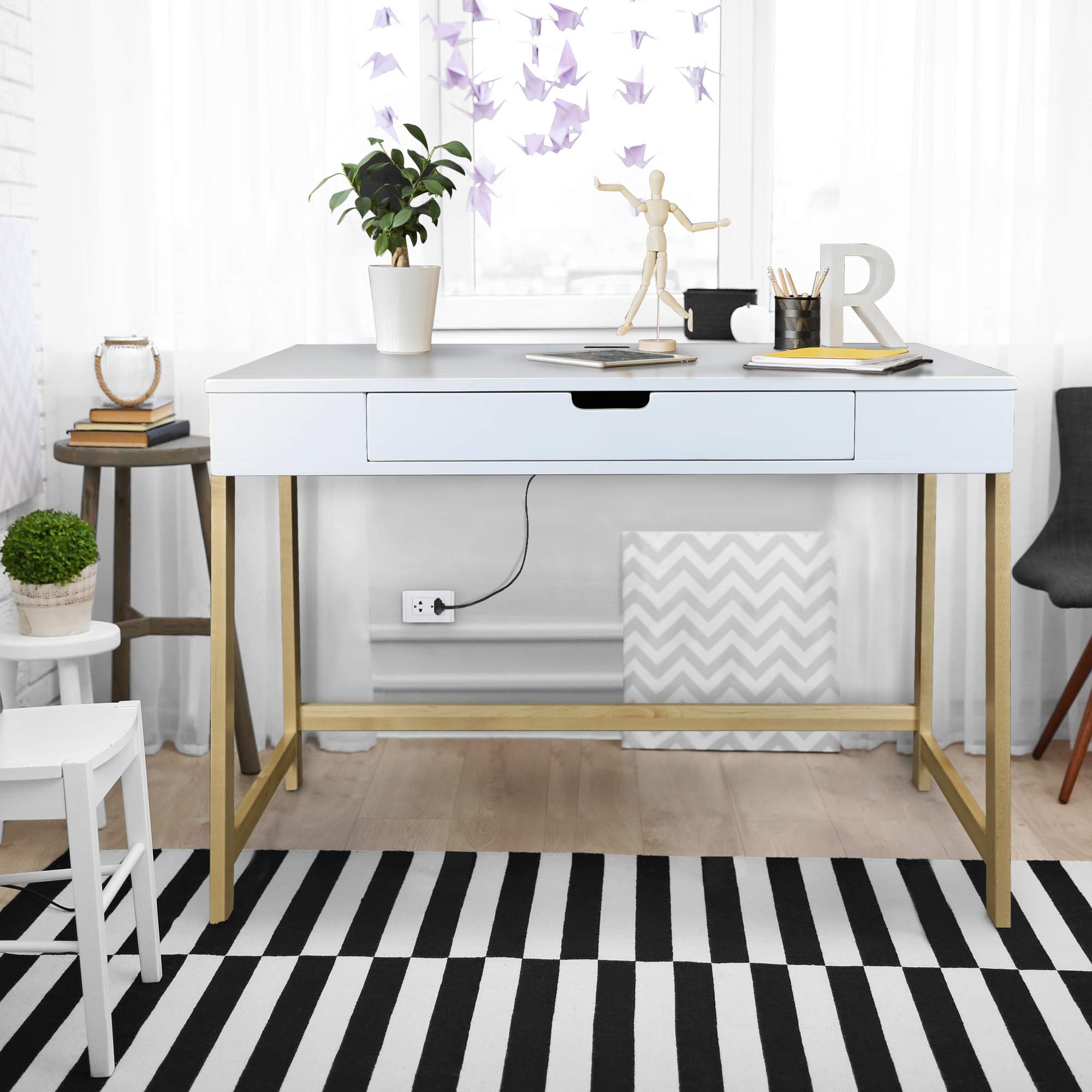 Neorustic Smart Desk With Usb Ports, Solid American Maple Legs