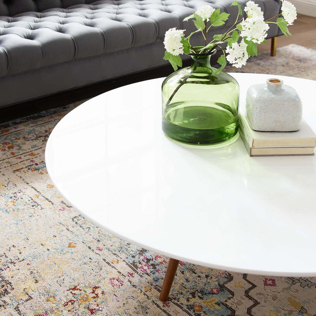 Modway Lippa 47" Mid-Century Modern Round Coffee Table With Tripod Base In Walnut White