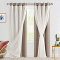 Hiasan Camel Blackout Curtains with Sheer Overlay, Grommet Thermal Insulated Privacy Mix & Match Double Layer Room Darkneing Cur