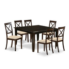 East West Furniture PFBO7-CAP-C 7 Piece Dining Set Consist of a Square Dining Room Table with Butterfly Leaf and 6 Linen Fabric Upholstered Kitchen Chairs, 54x54 Inch, Cappuccino
