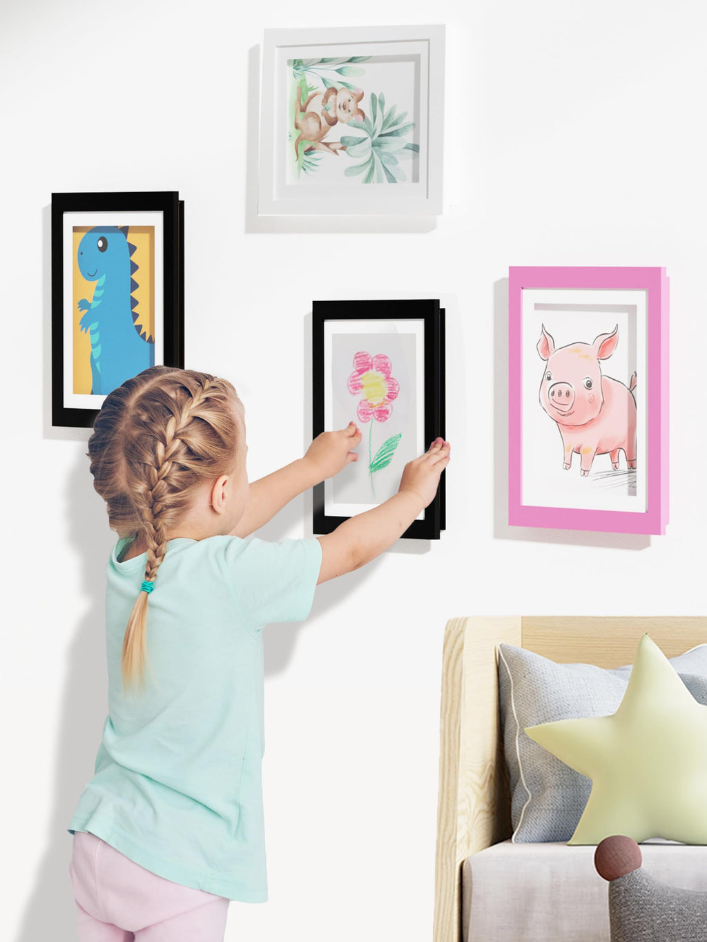 Orionstar Kids Art Frames, Artwork Picture Frames Changeable, Front Opening Picture Display Frames Holds 11.8X8.5Inch 100 A4 Pcs