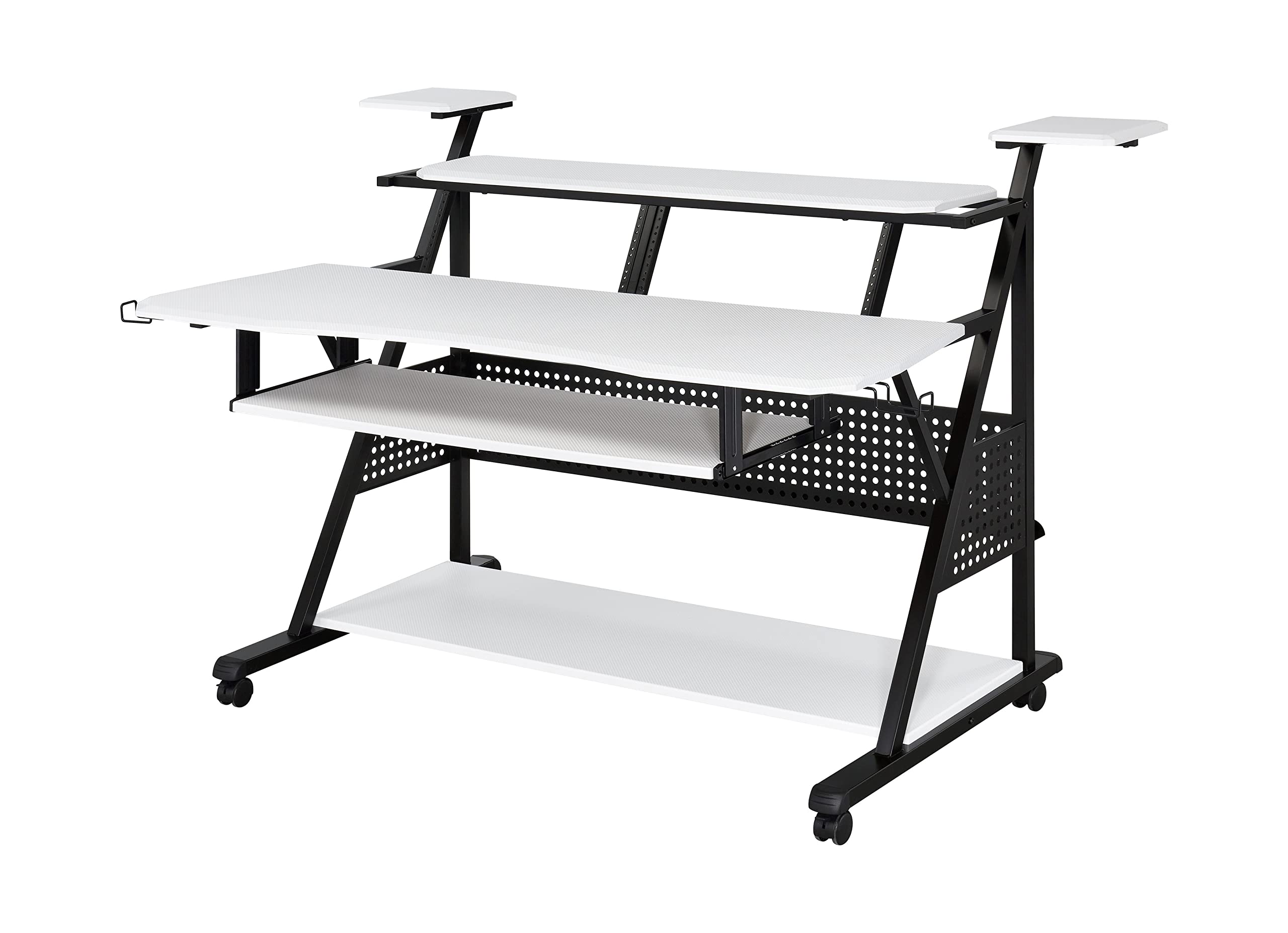 Acme Furniture Rectangular Music Desk Table with Wheels, White and Black