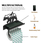 Bear Toilet Paper Holder With Shelf,Rustic Cabin Bathroom Decor, Farmhouse Forest Theme Kitchen Bathroom Decor, Black (A)