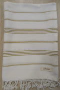 Bersuse 100% Cotton - Anatolia XL Throw Blanket Turkish Towel - 61 x 82 Inches, White Gold