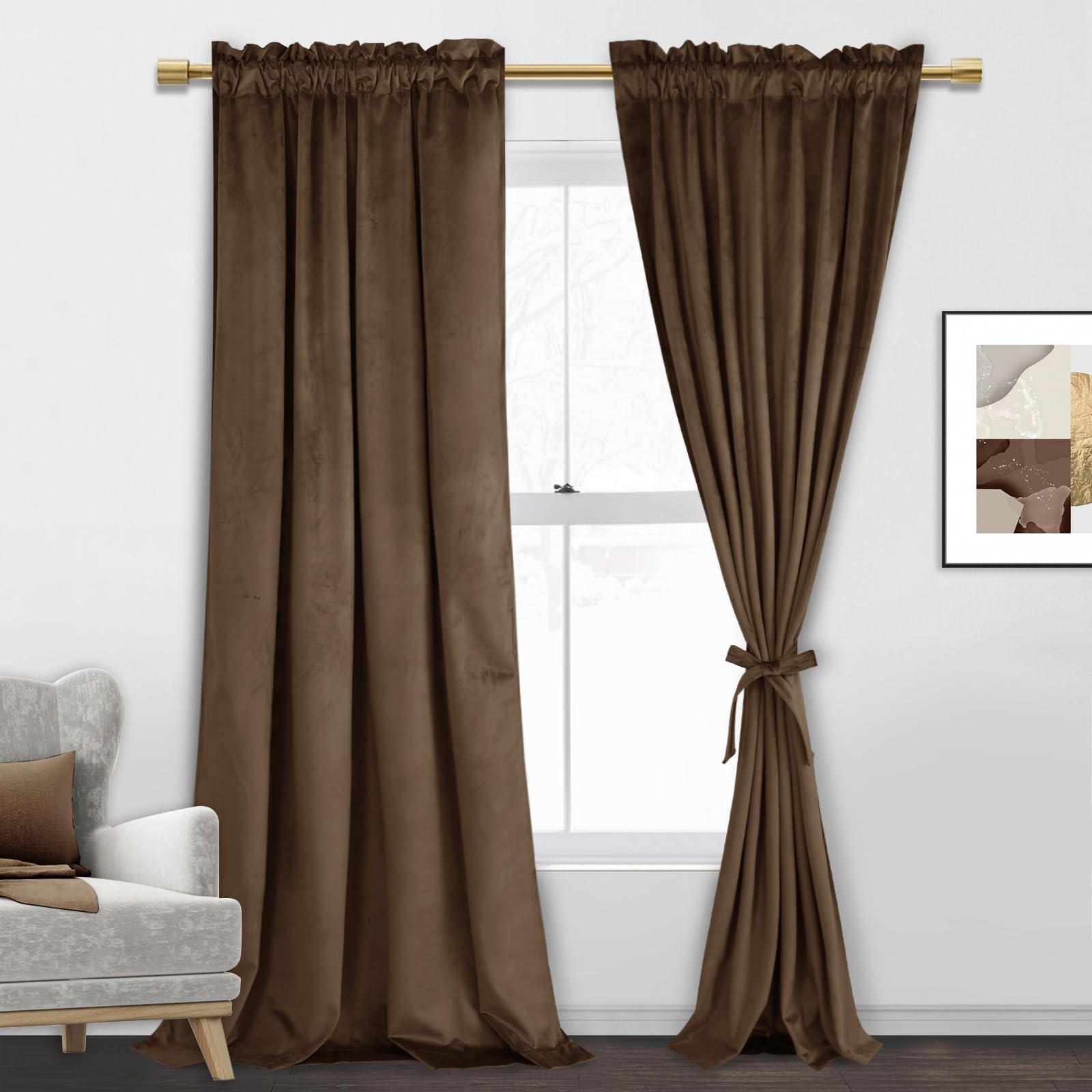 Jiuzhen Velvet Curtains For Living Room - 120 Inches Thermal Insualted Room Darkening Privacy Protect For Parlor/Gallery, Set Of