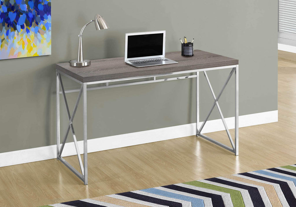 Monarch Specialties I 7204 Computer Desk, Home Office, Laptop, Work, Metal, Laminate, Brown, Chrome, Contemporary, Modern