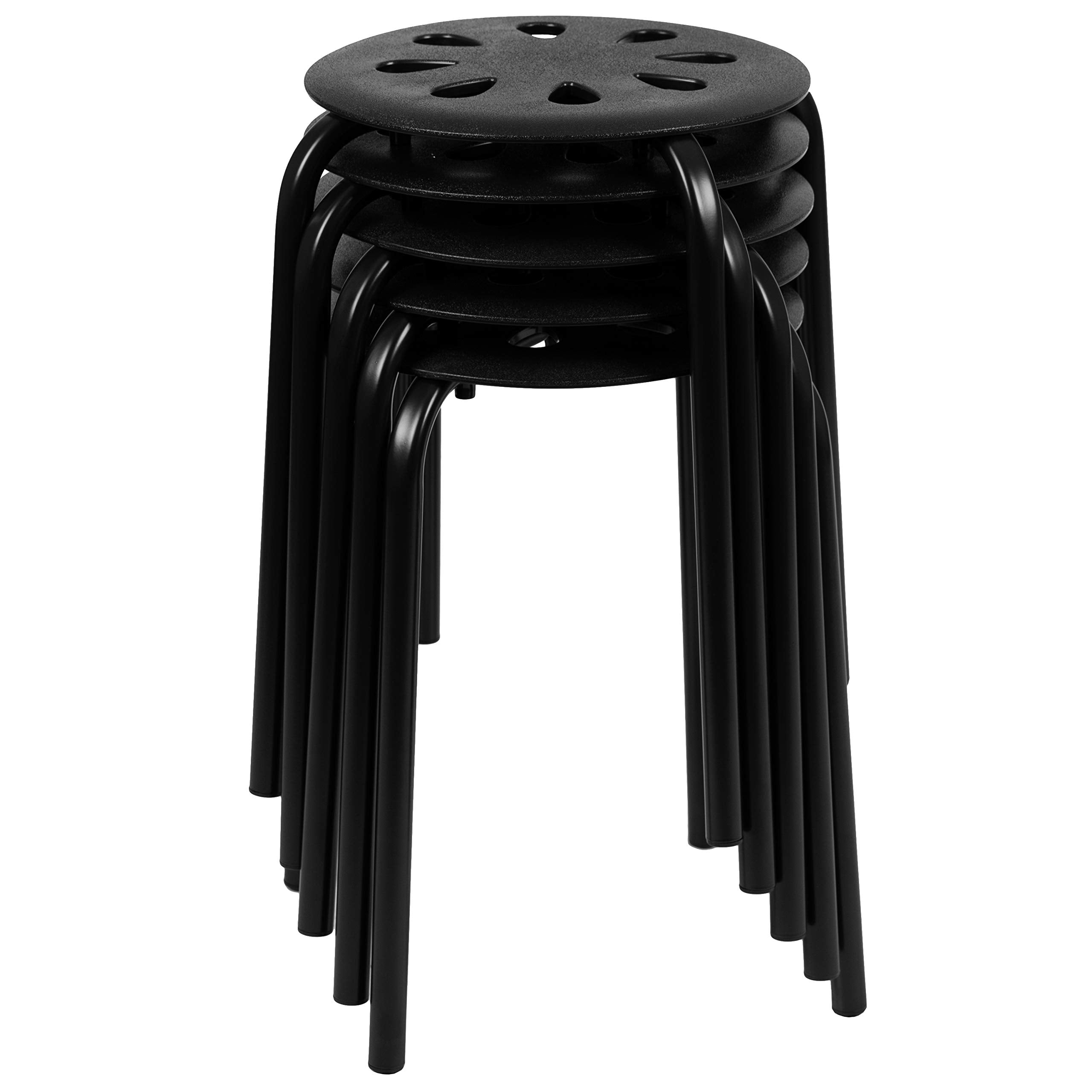 Flash Furniture Bailey Plastic Nesting Stack Stools, 17.5"Height, Black (5 Pack)