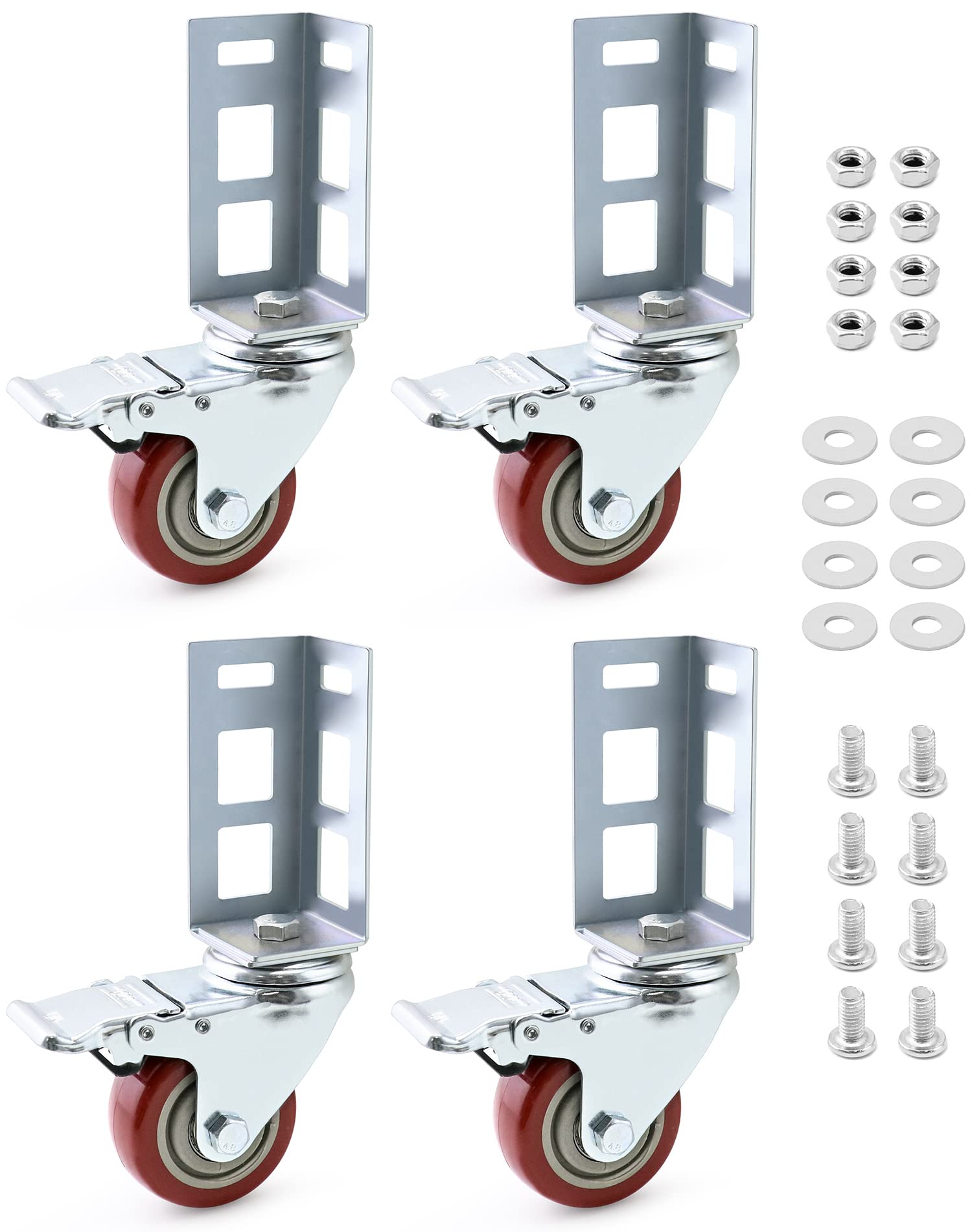 Qwork Storage Rack Caster Wheels, 4 Pack 3'' Heavy Duty 500 Lb. Max Total Capacity Storage Shelf Accessories, Fit For Boltless S