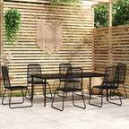vidaXL Black Patio Dining Set - 7 Piece Garden Dinner Set with Rattan Chairs and Glass Tabletop - Durable Powder-Coated Steel Frames - Perfect for Outdoor Dining and Entertainment