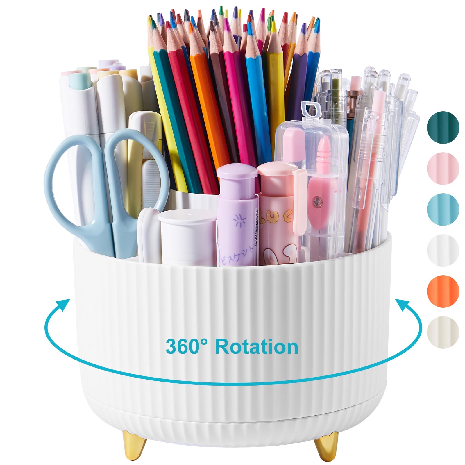 Lolocor Desk Pencil Pen Holder, 5 Slots 360 Degree Rotating Desk Pen Organizers For Desk Desktop Storage Stationery Supplies Cup